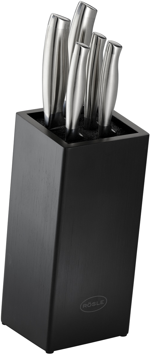 RÖSLE Messerblock "Basic Line" 6 Stk. aus Bambusholz mit 5 Messern, ergonomische Griffe, Klingenspezialstahl von Rösle