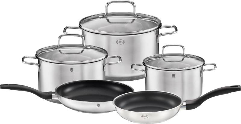 RÖSLE Topf-Set "Basic Line" Set, 1 Kochtopf Ø 16/20/24 cm, 1x Bratpfanne Ø 20 cm, 1x Bratpfanne Ø 28 cm, 5 Stk. tlg. Edelstahl 18/10 von Rösle