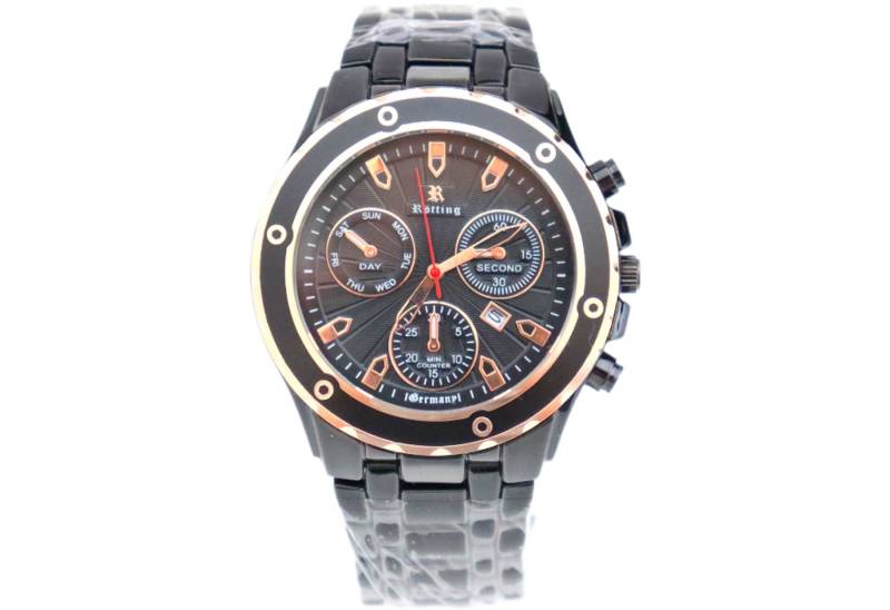 Rötting Design Quarzuhr Herrenuhr schwarzes Ziffernblatt in Chrono-Look Design Datumsanzeige, aus der Collection "Rötting", Armbandumfang 18 bis 24 cm wählbar von Rötting Design
