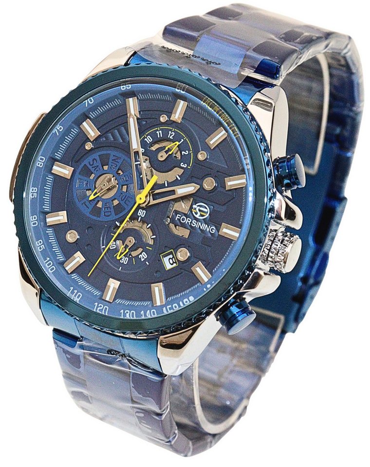 Rötting Design Automatikuhr Herrenuhr Armbanduhr Edelstahl blaues Ziffernblatt DATUM, Datum Wochentag Monats Anzeige von Rötting Design