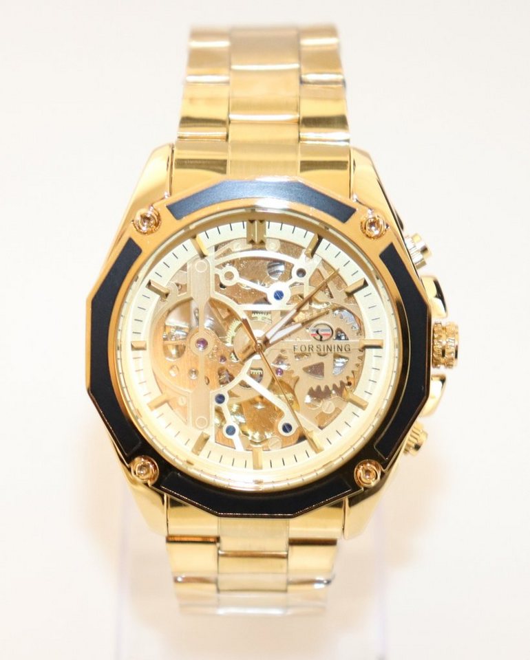 Rötting Design Automatikuhr Herrenuhr Automatikuhr Marke Forsining goldfarbenes Ziffernblatt, Skelett von Rötting Design