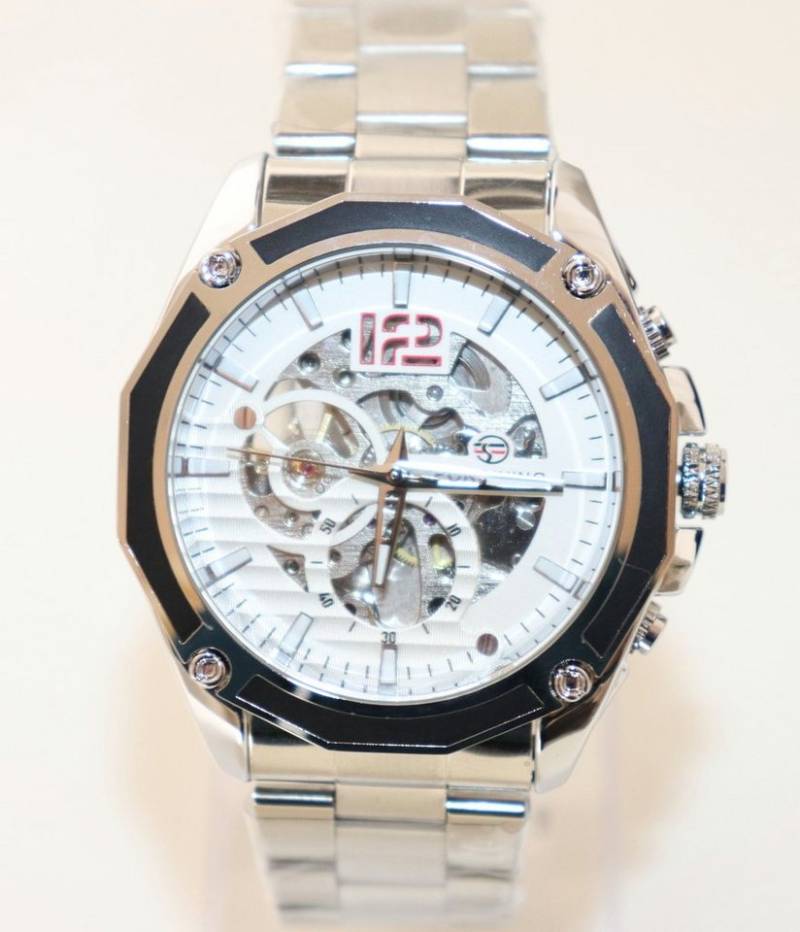 Rötting Design Automatikuhr Herrenuhr Automatikuhr Marke Forsining Skelettuhr weiß silberfarbenes Ziffernblatt silberfarbenes Edelstahlarmband und Gehäuse von Rötting Design