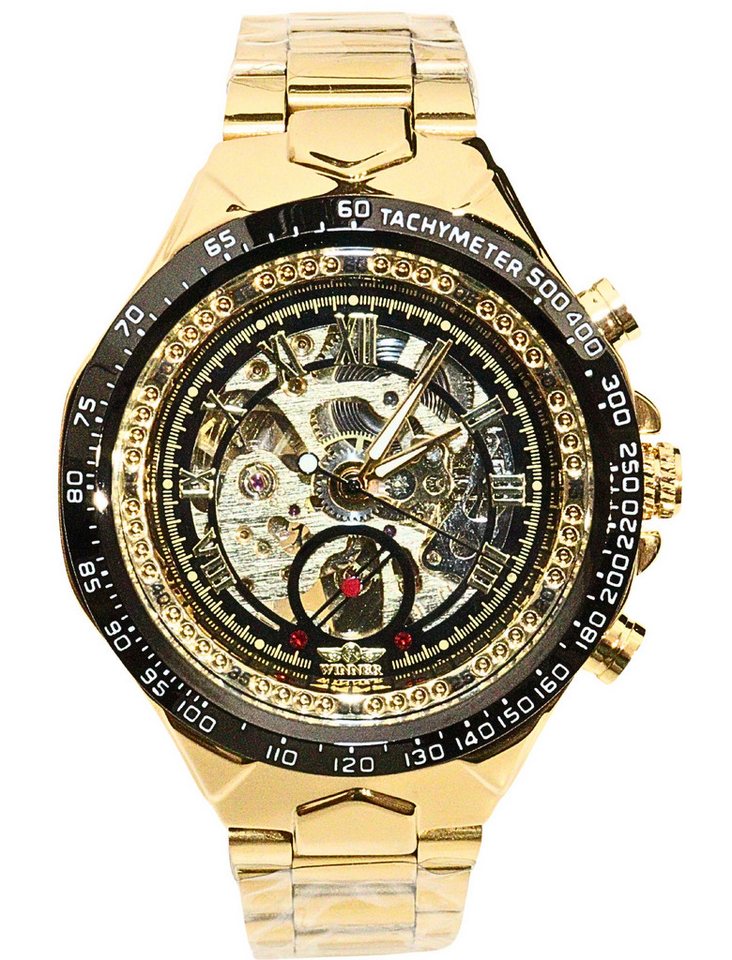 Rötting Design Automatikuhr Herrenuhr Marke Forsining Skelett schwarz goldfarbenes Ziffernblatt, Skelett Ziffernblatt von Rötting Design