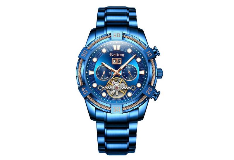 Rötting Design Automatikuhr Rötting Design Herrenuhr Automatikuhr Datum Wochentag Monat blau von Rötting Design