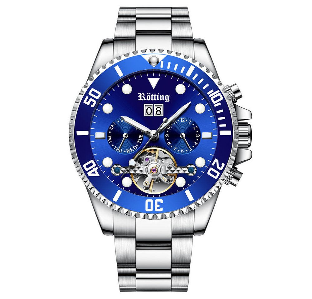 Rötting Design Automatikuhr Herrenuhr Automatikuhr blaue Lünette zum Drehen DATUMSANZEIGE, Handgelenkumfang wählbar zwischen 18 und 22 cm Rötting Design Automatikuhr Herrenuhr Automatikuhr blaue Lünette zum Drehen DATUMSANZEIGE, Handgelenkumfang wählbar zwischen 18 und 22 cm von Rötting Design