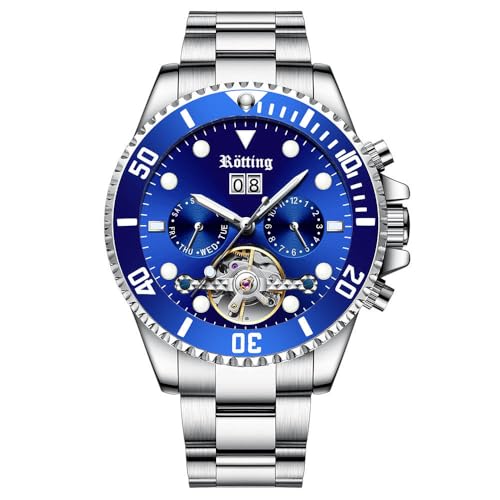 Rötting Design Herrenuhr Automatikuhr Blaue Lünette zum Drehen DATUMSANZEIGE (21cm Handgelenkumfang) von Rötting Design