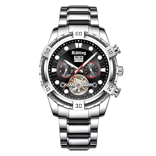 Rötting Design Herrenuhr Automatikuhr schwarzes Ziffernblatt Datum Wochentag Monat Anzeige (24 cm Handgelenkumfang) von Rötting Design