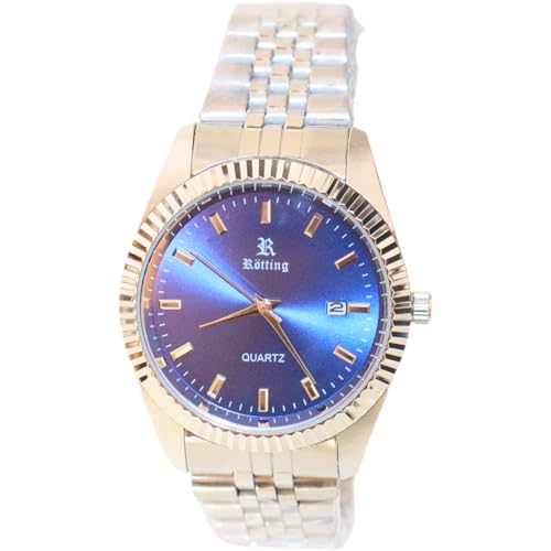 Rötting Design Herrenuhr Quarz aus der Collection Rötting silberfarbene Lünette blau metallic Ziffernblatt Datum von Rötting Design