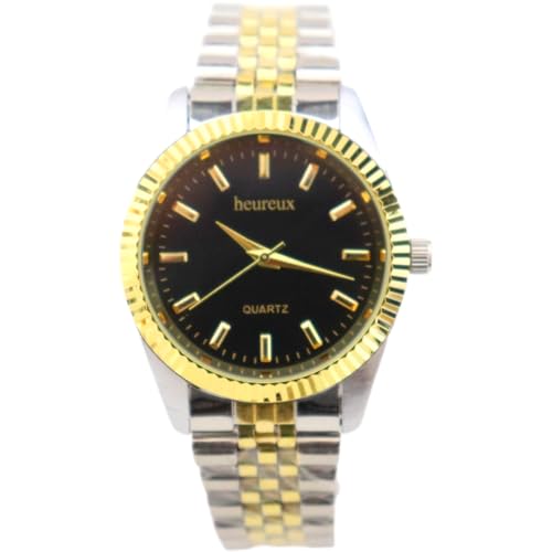 Rötting Design Herrenuhr Quarz aus der Collection heureux Goldfarbene Lünette schwarzes Ziffernblatt von Rötting Design