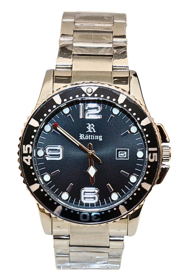 Rötting Design Quarzuhr Herrenuhr Datumsanzeige schwarze Lünette zum Drehen, Gehäuse und Armband IP beschichtet, einseitig drehbare Lünette von Rötting Design