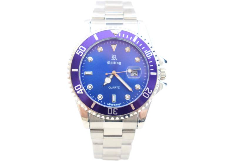 Rötting Design Quarzuhr Herrenuhr Quarz blaue Lünette zum Drehen blaues Ziffernblatt, aus der Collection "Rötting", Datumsanzeige von Rötting Design