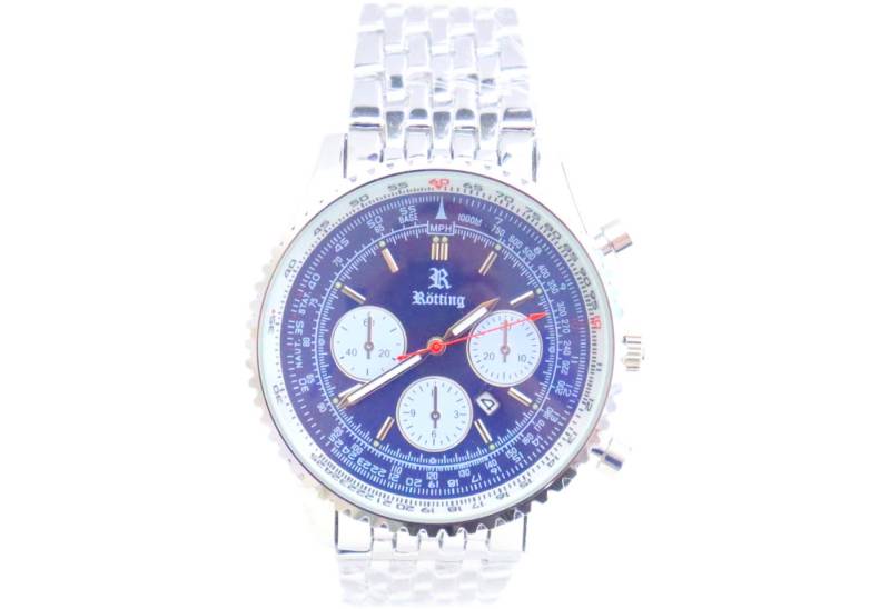 Rötting Design Quarzuhr Herrenuhr Quarz blaues Ziffernblatt in Flieger-Look Design DATUM, Handgelenkumfang wählbar zwischen 18 und 22 cm von Rötting Design