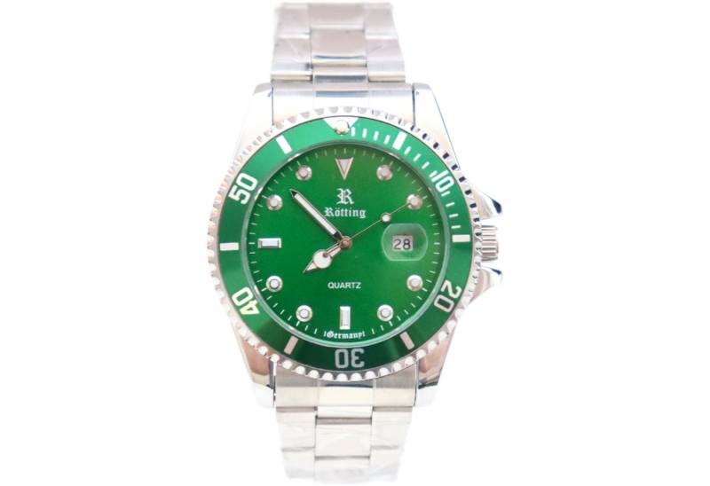 Rötting Design Quarzuhr Herrenuhr grüne Lünette zum Drehen grünes Ziffernblatt, aus der Collection "Rötting" von Rötting Design