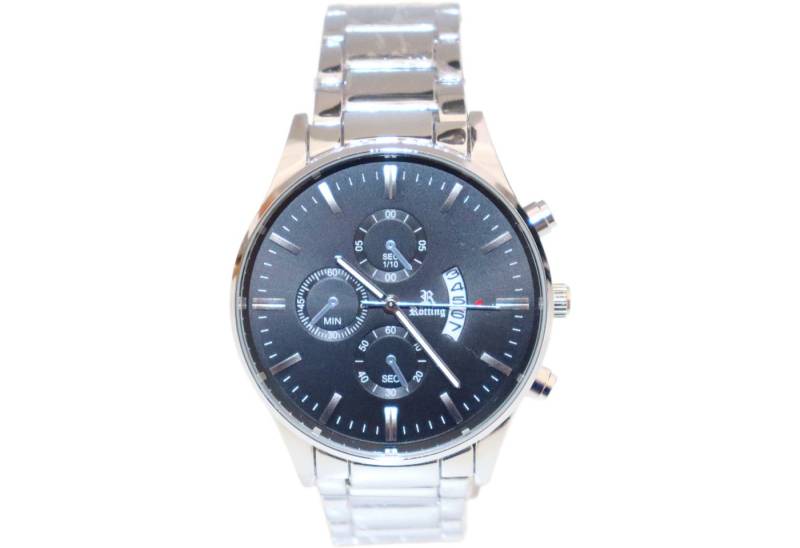 Rötting Design Quarzuhr Herrenuhr schwarzes Ziffernblatt Datumsanzeige in Chrono-Look Design, aus der Collection "Rötting", Handgelenkumfang wählbar 18 bis 22 cm von Rötting Design