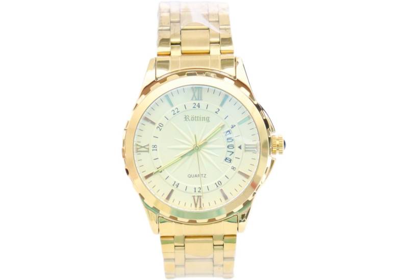 Rötting Design Quarzuhr Herrenuhr Quarz weiß goldfarbenes Ziffernblatt Datumanzeige von Rötting Design