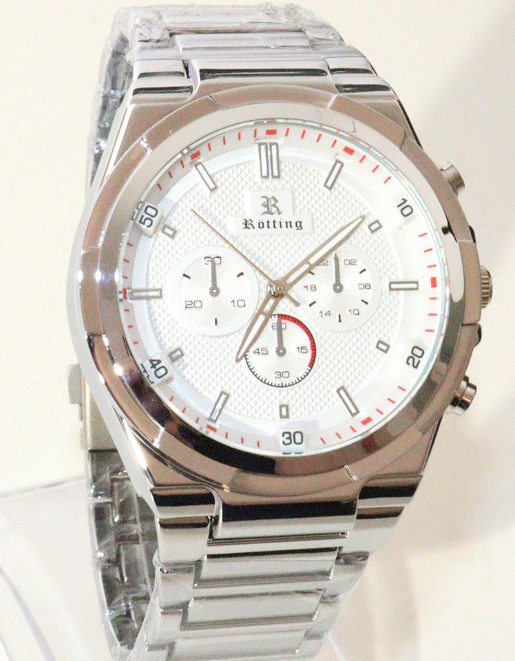 Rötting Design Quarzuhr Herrenuhr weißes Ziffernblatt in Chrono-Look Design silberfarben, aus der Collection "Rötting", Handgelenkumfang 18 bis 24 cm wählbar von Rötting Design