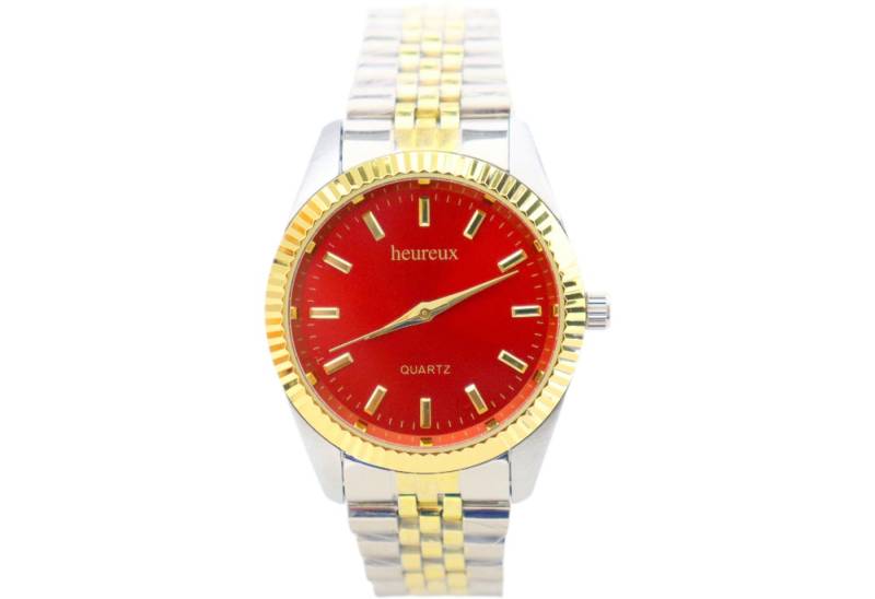 Rötting Design Quarzuhr Herrenuhr Quarz aus der Collection "heureux" goldfarbene Lünette, rotes Ziffernblatt von Rötting Design