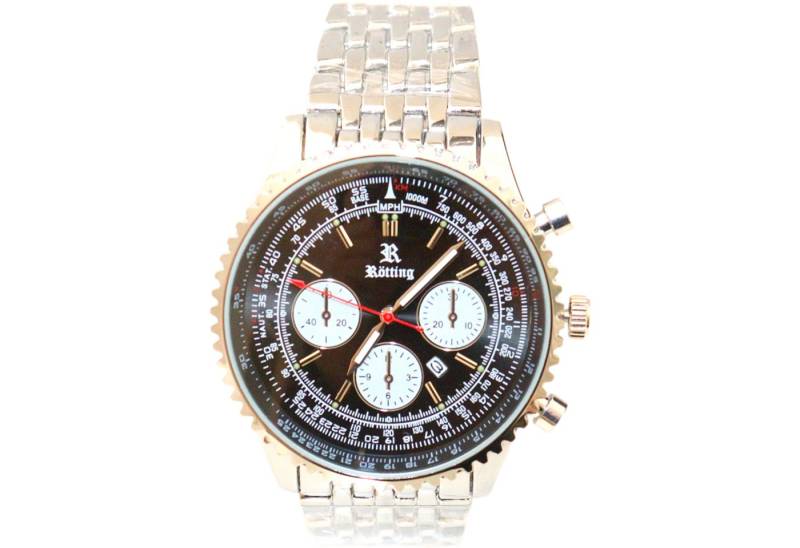 Rötting Design Quarzuhr Herrenuhr Quarz schwarzes Ziffernblatt in Flieger-Look Design DATUM, Handgelenkumfang wählbar zwischen 18 und 22 cm von Rötting Design