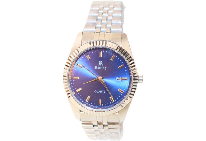 Rötting Design Quarzuhr Herrenuhr Quarz silberfarbene Lünette Ziffernblatt blau metallic DATUM von Rötting Design