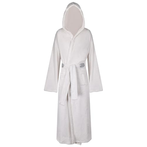 Prinzessin Leia Kostüm Erwachsene Frauen Robe Leia Cosplay Outfits Flanell Kapuze Bademantel mit Gürtel Anzüge, Weiss/opulenter Garten, Medium von Roeutoo