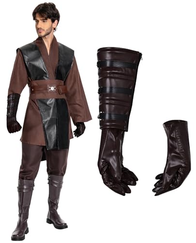 Roeutoo Anakin Skywalker Kostüm Handschuhe Handgelenkschutz Herren Ritter Skywalker Handschuhe Cosplay Zubehör für Erwachsene, Braun, Medium von Roeutoo