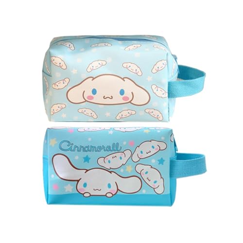 Roffatide 2PCS Cinnamoroll Kosmetiktasche Kunstleder Reisekosmetiktasche Organizer Makeup Pinsel Aufbewahrungstasche Kosmetikbox Blau von Roffatide