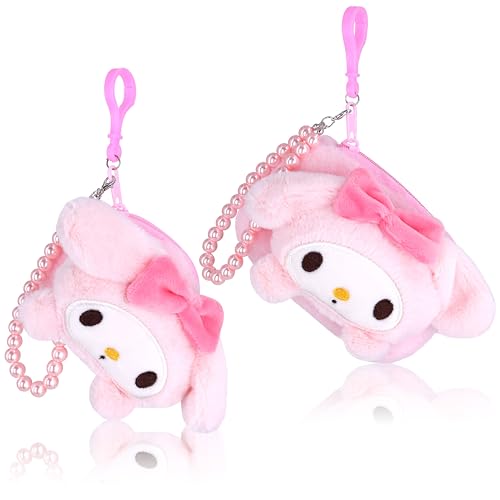 Roffatide 3.5''My Melody Geldbörsen 2pcs Cartoon Plüsch Anhänger Mini-Reißverschluss Münze Geldbeutel Münze Halter Wallet Münze Tasche mit Handgelenk Perle Kette von Roffatide