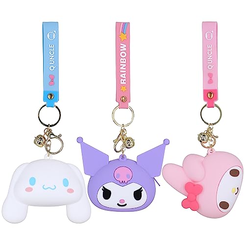 Roffatide 3pcs Cartoon Cinnamoroll My Melody Kuromi Münzen Geldbörsen Mini-Reißverschluss-Münzgeldbörse Cute Change Holder Coin Bag Schlüsselanhänger mit Glocke B von Roffatide