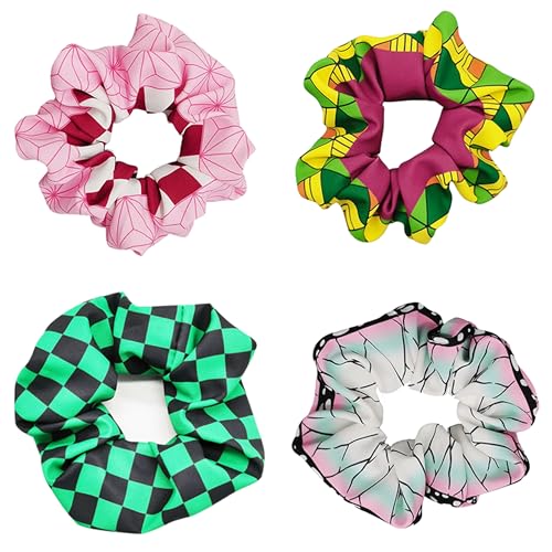 Roffatide 4 Stück Anime-Haargummis für Erwachsene und Kinder schonende Haargummis Cosplay-Accessoires Geschenk reißfestes elastisches Haarband Pferdeschwanzhalter für Mädchen Frauen und Fans von Roffatide