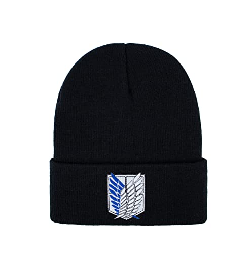 Roffatide Anime Schädelkappen Bestickter Totenkopf-Hut Wings of Liberty Beanie-Kappe Winter-Strickmütze Schwarz von Roffatide