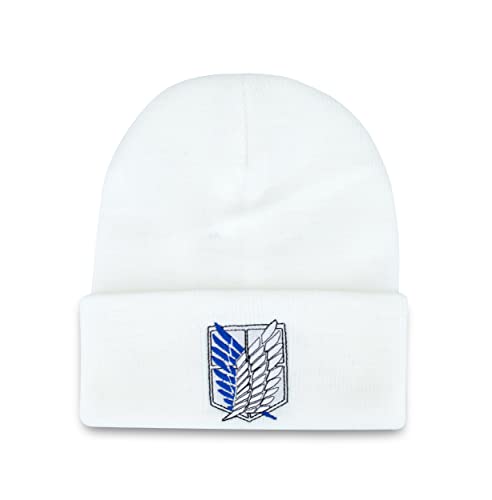 Roffatide Anime Schädelkappen Bestickter Totenkopf-Hut Wings of Liberty Beanie-Kappe Winter-Strickmütze Weiß von Roffatide