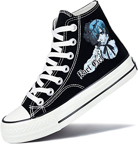 Roffatide Anime Black Butler Bedruckte Canvas Sneakers High Top Schnürschuhe Skateboarding Walkingschuhe Flats Black Unisex 39 von Roffatide