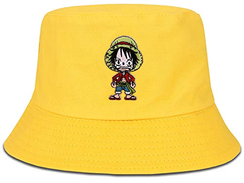 Roffatide Anime Bucket Hut Bestickte Fischerhüte Baumwolle Angelhut Reversible Double Side Wear Sonnenhut Gelb von Roffatide