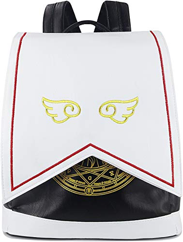 Roffatide Anime Cardcaptor Sakura Rucksack Damen Kunstleder Flap Rucksack Stickerei Schultasche Daypack von Roffatide