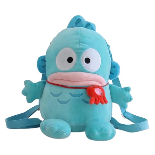 Roffatide Anime Cartoon Nette Hanton Hässliche Fisch Plüsch Rucksack Kawaii Lolita JK Frauen Tasche Geburtstag Geschenke Blau von Roffatide