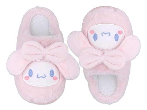 Roffatide Anime Cinnamoroll Bow Plush Open Back Floor Slippers Indoor Schuhe Fuzzy Hausschuhe mit Gummisohle für Frauen Mädchen Rosa 7.5-8 von Roffatide