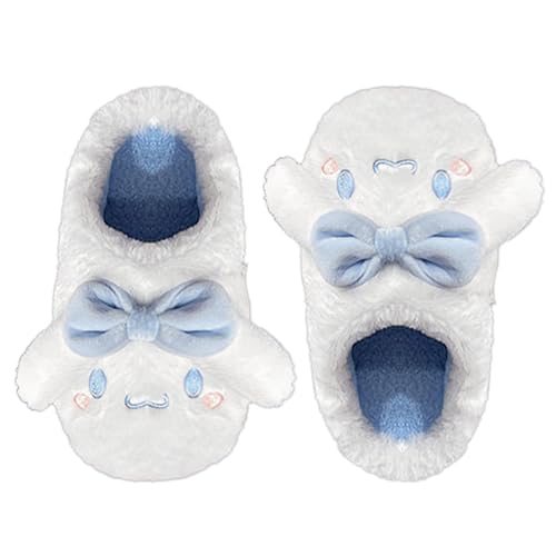 Roffatide Anime Cinnamoroll Bow Plush Open Back Floor Slippers Indoor Schuhe Fuzzy Hausschuhe mit Gummisohle für Frauen Mädchen Weiß 7.5-8 von Roffatide