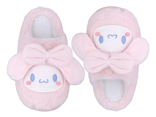 Roffatide Anime Cinnamoroll Bow Plush Open Back Floor Slippers Indoor Schuhe Fuzzy Slippers mit Gummisohle für Frauen Mädchen Rosa 6.5-7 von Roffatide