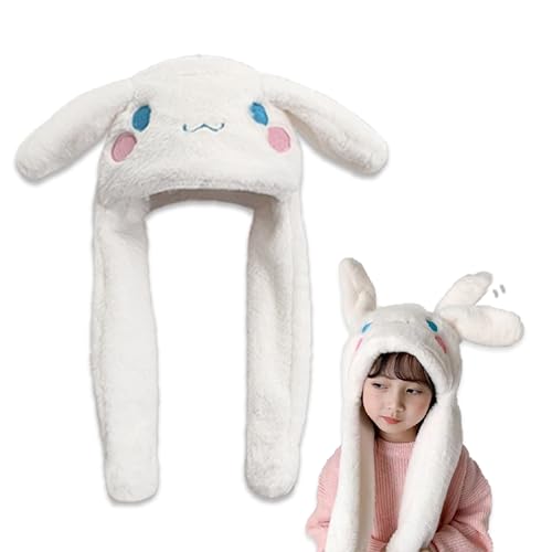 Roffatide Anime weiße Hundeohren, bewegliche Springmütze, flauschige Beanie-Mütze, weiche warme Winterkopfbedeckung, niedliche Mützen für Frauen, A von Roffatide