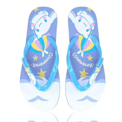 Roffatide Anime Cinnamoroll Flip Flops für Frauen Flache Rutschfeste Pantoffeln Bad Dusche Tanga Sandalen Gummi Strand Hausschuhe Flip Flops Blau 35-36 von Roffatide