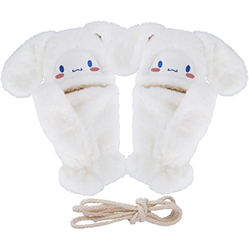 Roffatide Anime Cinnamoroll Flip Handschuhe Fuzzy Faux Pelz Handschuhe Convertible Fingerless Handschuhe Winter Warme Halbfinger Handschuhe für Frauen Mädchen von Roffatide