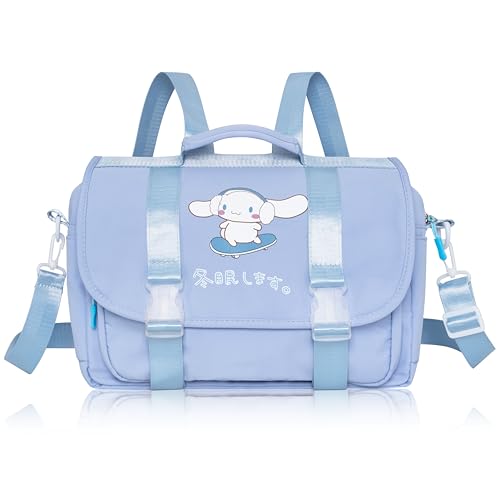 Roffatide Anime Cinnamoroll JK-Rucksack Messenger Tasche Crossbody Tasche Kawaii Lolita Umhängetasche Klappe Schulranzen Niedliche Nylonhandtasche für Frauen Blau von Roffatide