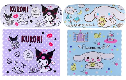 Roffatide Anime Cinnamoroll Kuromi Rosa Cartoon Brillenetui Hartschalen-Brillenetui mit Brille Tragbare Schutzhülle für Brillen für Jungen und Mädchen von Roffatide