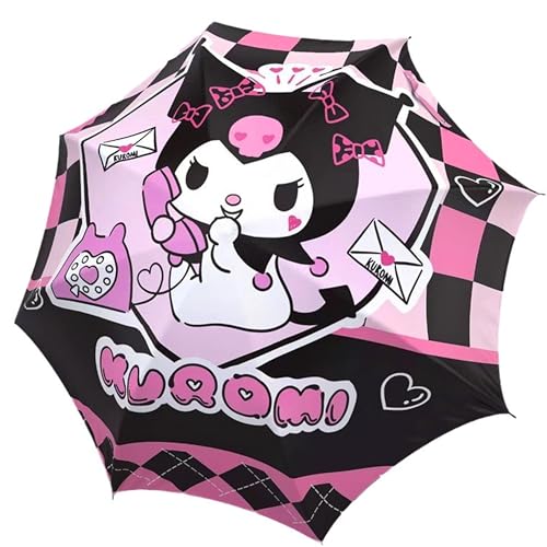 Roffatide Anime Cute Pink Kurom i Umbrella 8 RIBS Umbrellas Auto Open Compact Folding Travel Umbrella Windproof Waterproof Anti-UV Protection Umbrella Light Umbrella von Roffatide
