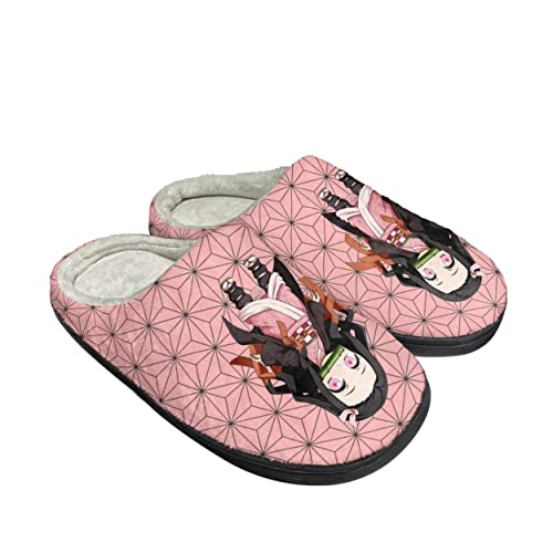Roffatide Anime Dämon Slayer Fuzzy Hausschuhe Kamado Tanjirou Kamado Nezuko Closed Toe Open Back mit Gummisohle Haus Hausschuhe rutschfeste Indoor Plüsch Schuhe für Frauen von Roffatide