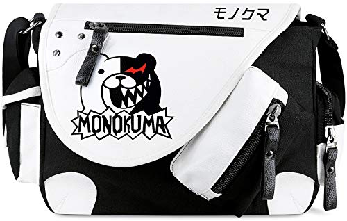 Roffatide Anime Danganronpa Tasche Monokuma Leinwand Umhängetasche Klappe Kunstleder Schulranzen Schulter Messenger Tasche Schwarz von Roffatide