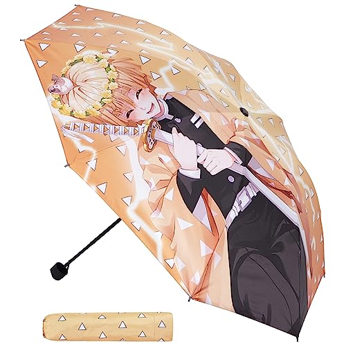 Roffatide Anime Demon Slayer Agatsuma Zenitsu Regenschirm 39 in Travel Umbrella Winddicht Wasserdicht Anti-UV Schutz Regenschirm Klein Kompakt Leicht Faltbar Regenschirm von Roffatide