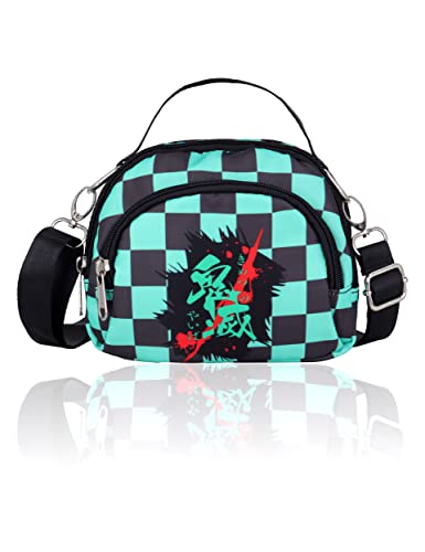 Roffatide Anime Demon Slayer Crossbody Tasche Kamado Tanjirou Kleine Umhängetasche Sling Bag Grün Crossbody Geldbörse Brieftasche Handtasche von Roffatide