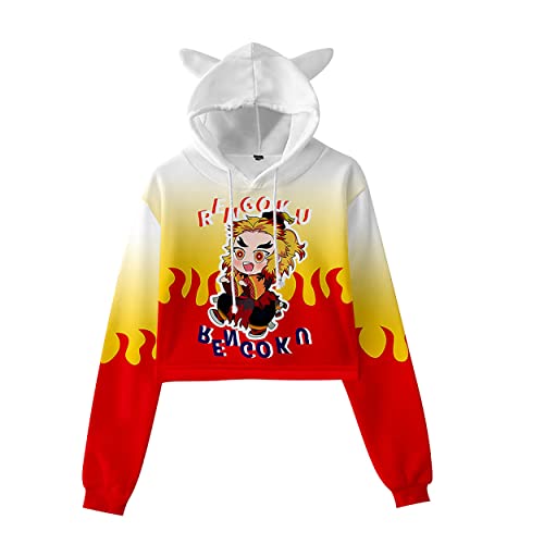 Roffatide Anime Demon Slayer Damen Langarm Crop Printed Hoodie Sport Cosplay Pullover Tops von Roffatide