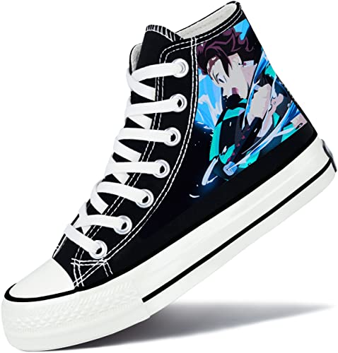 Roffatide Anime Demon Slayer High Top Canvas Sneakers Bedruckte Flache Schuhe Slip-Ons Schnür-Skateboardschuhe Schwarz A Unisex 43 von Roffatide